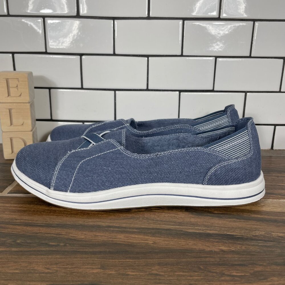 Clarks Breeze Skip Womens Size 8.5 Wide Shoes Blue Denim Sparkle Comfort Slip On